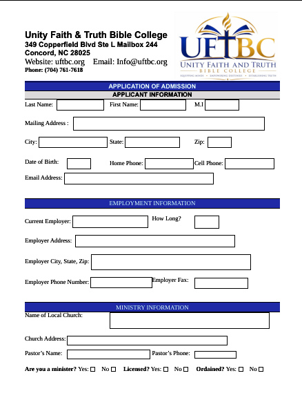 Preview of printable admission application. Click to download the PDF.